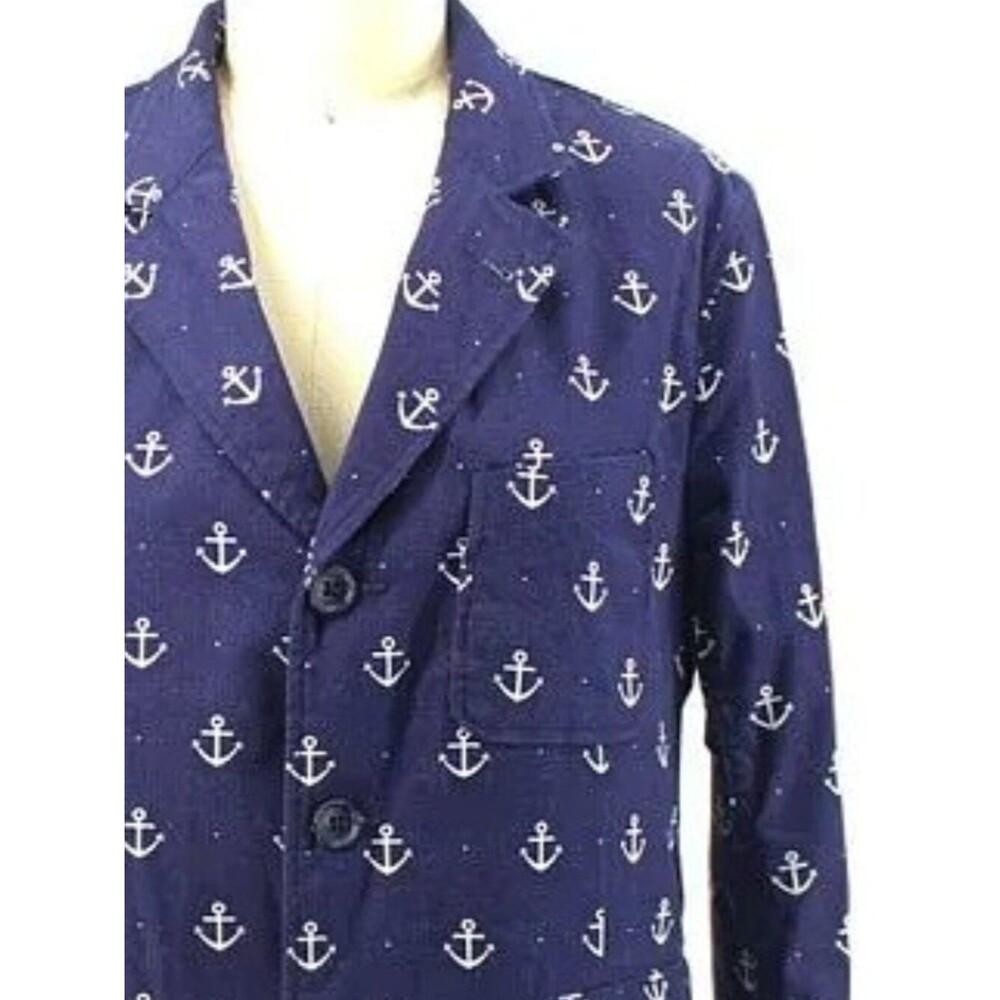 Engineered Garments Baker Jacket Blue Nautical Anchor Print Light Blazer SZ 3 L - Picture 4 of 11